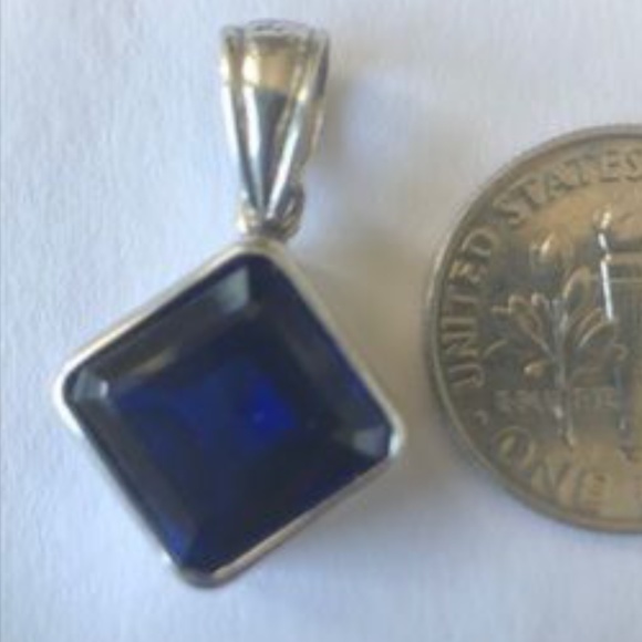 Lab Blue Sapphire Pendant in 925 Sterling Silver - Picture 5 of 8